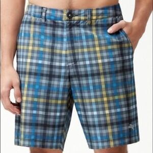 TOMMY BAHAMA Cayman Spectrum Check Island Active Shorts Sz 40 Blue Golf Plaid